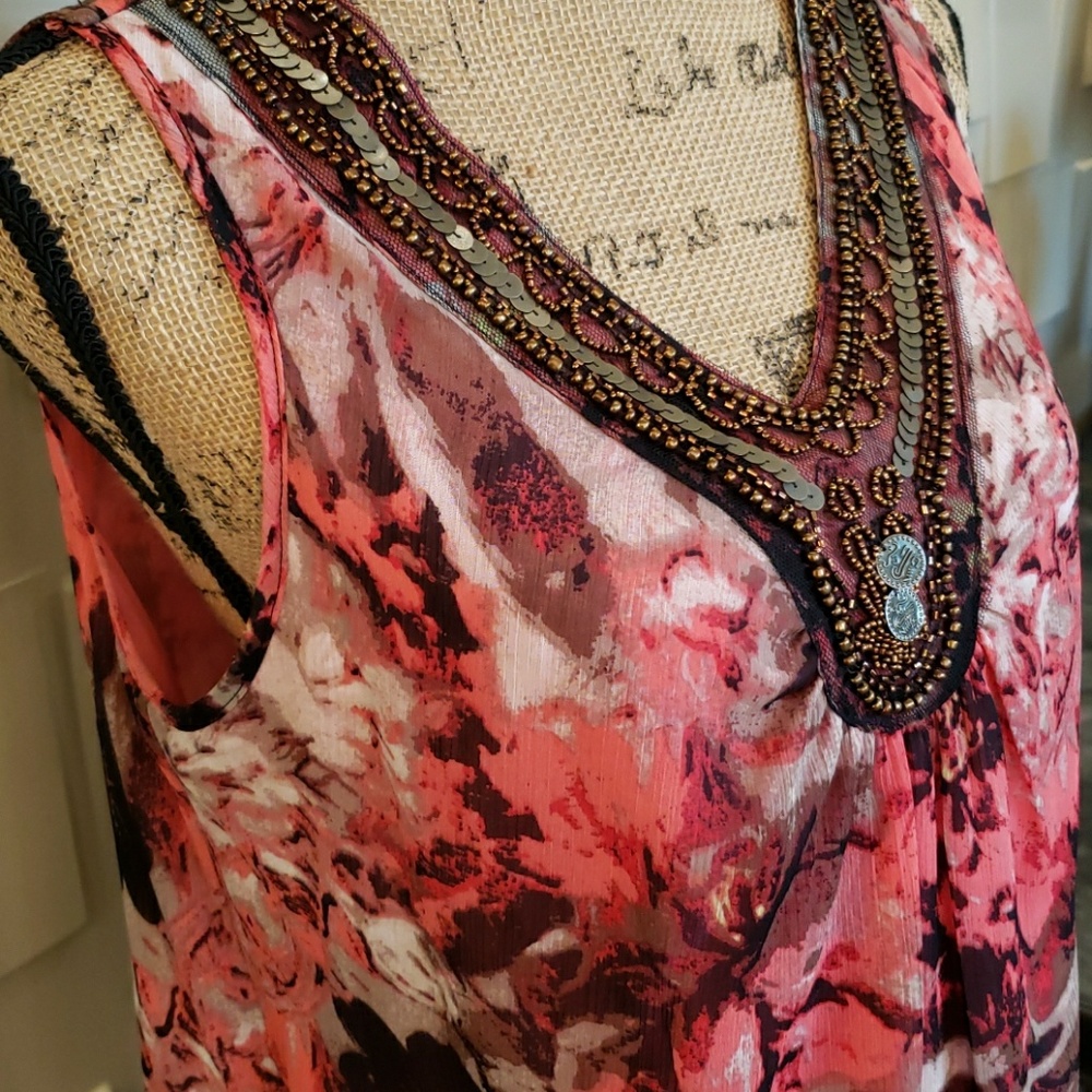 Zac & Rachel top salmon orange brown tan sleeveless gathered waist Size Small - Picture 2 of 6